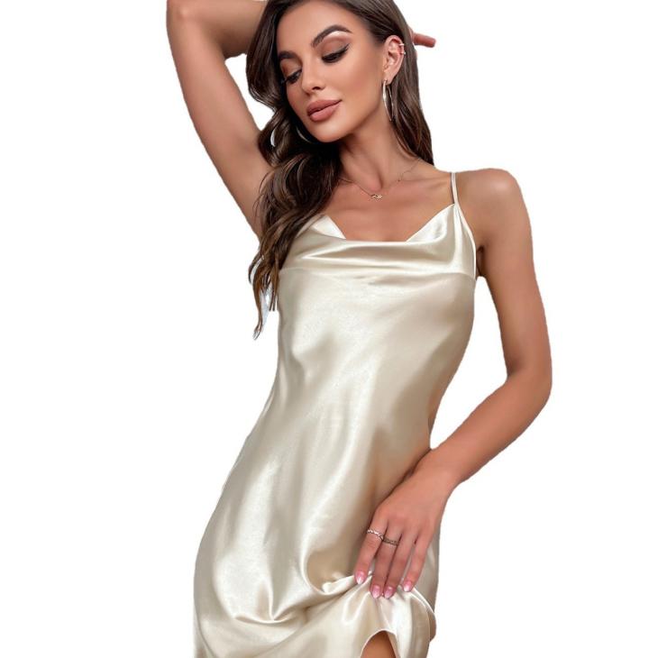 Going Out |  Womens Gold Cowl Neck Strappy Mini Dress Clothing Going Out