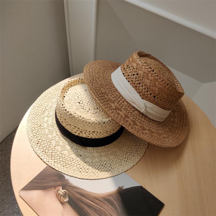 Hats |  Womens Stone Straw Effect Ribbon Trim Boater Hat Accessories Hats