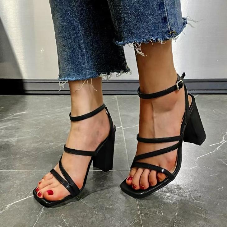 Heels |  Womens Black Strappy Block Heel Sandals Heels Heels