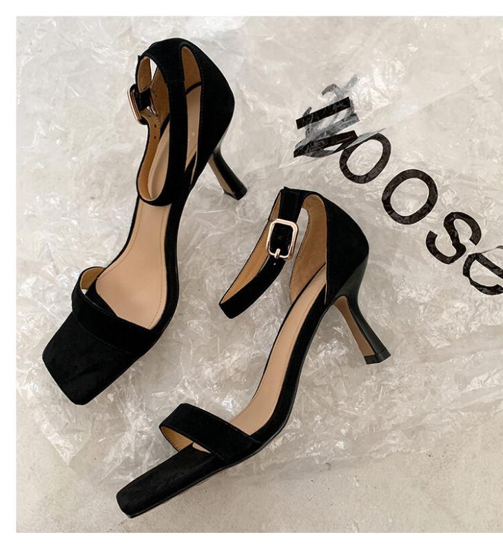 Heels |  Womens Black Suedette 2 Part Stiletto Heel Sandals Heels Heels