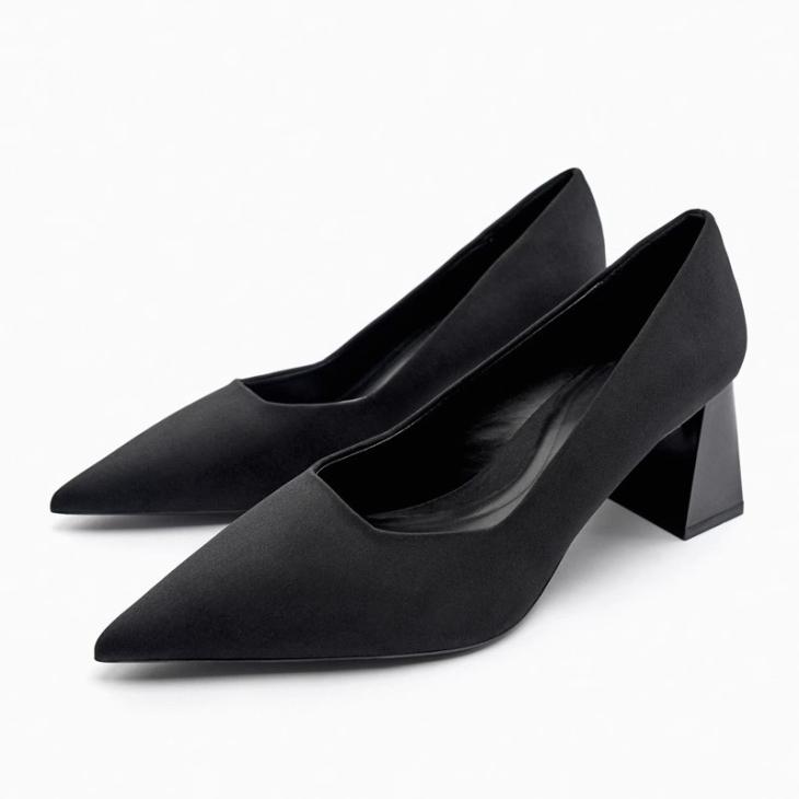 Heels |  Womens Black Suedette Block Heel Court Shoes Heels Heels