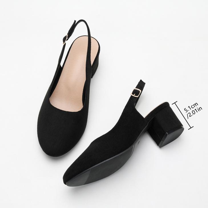 Heels |  Womens Black Suedette Block Heel Slingback Court Shoes Heels Heels