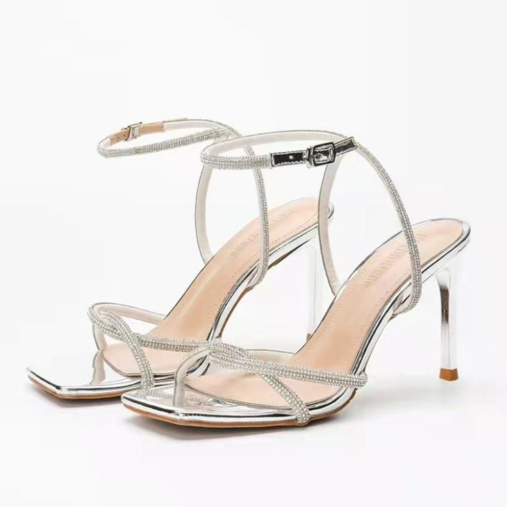 Heels |  Womens Gold Diamanté-Embellished Twisted-Strap Heel Sandals Heels Heels