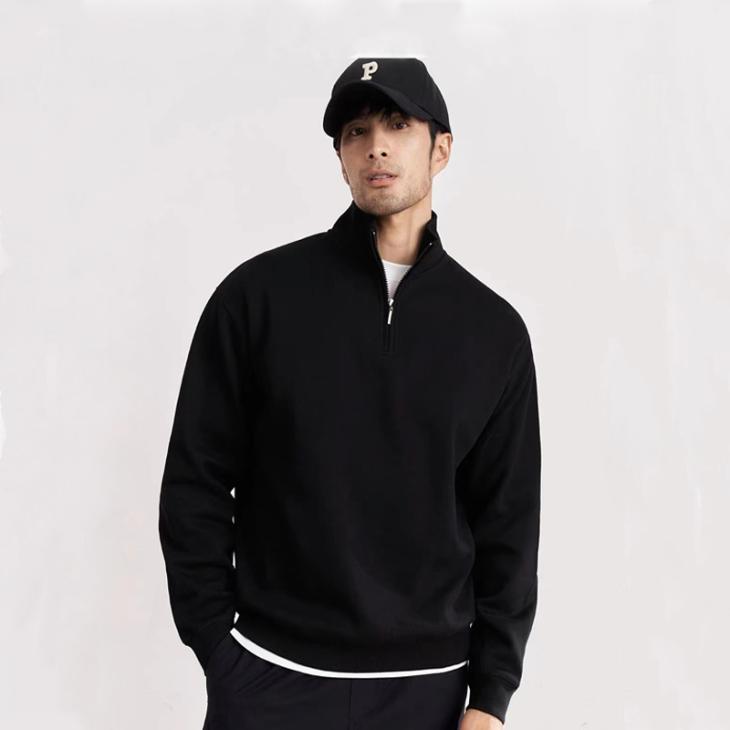 Hoodies & Sweats |  Mens Black Relaxed Quarter Zip Sweatshirt Clothing Hoodies & Sweats