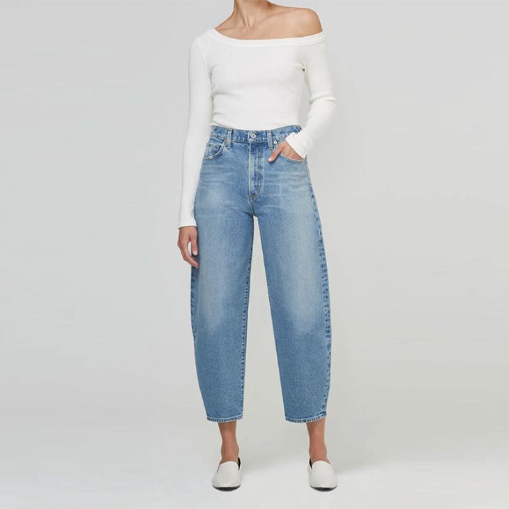 Jeans |  Womens Blue Denim Barrel Leg Jeans Clothing Denim