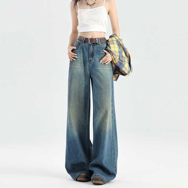 Jeans |  Womens Blue Low Rise Wide Leg Jeans Clothing Denim