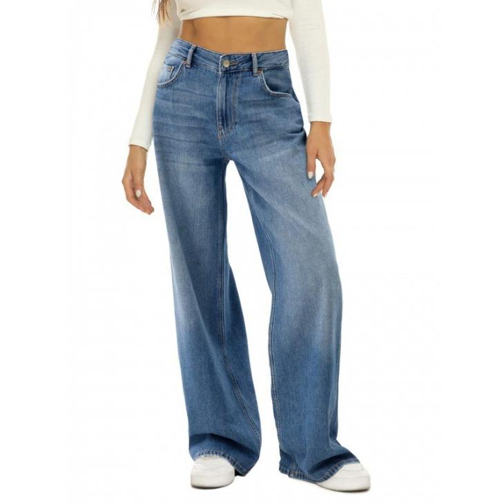 Jeans |  Womens Blue Mid-Rise Slouchy Wide Leg Jeans Clothing Jeans