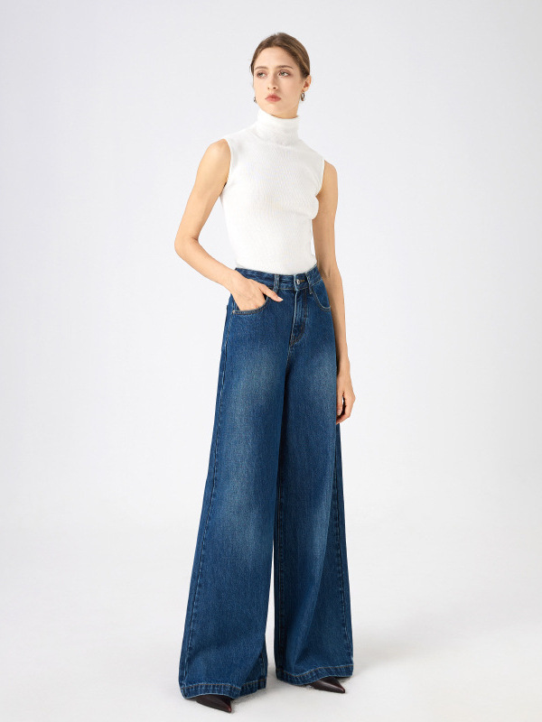 Jeans |  Womens Blue Studded Wide Leg Jeans Clothing Denim