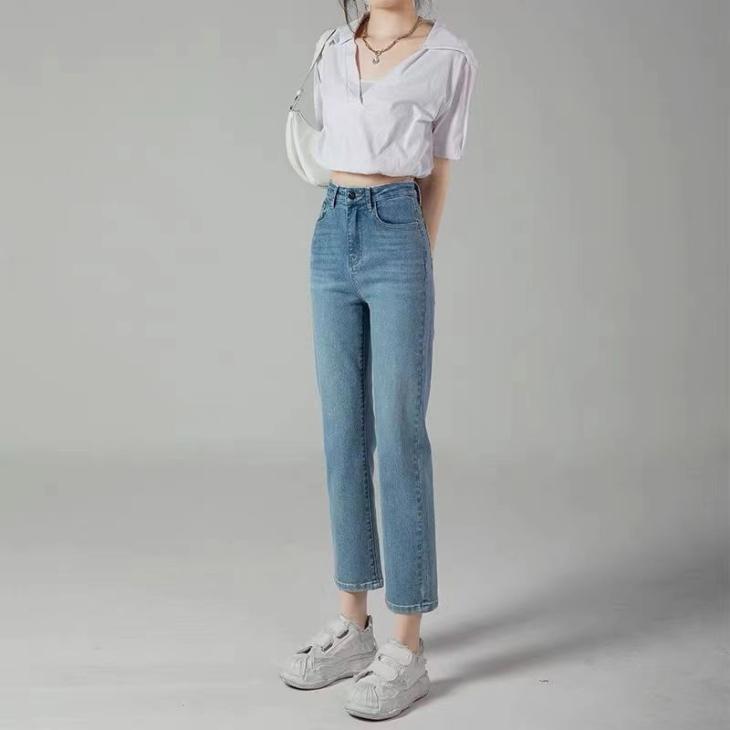 Jeans |  Womens Mid Blue Slim Straight Jeans Clothing Denim