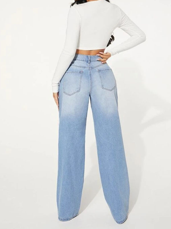 Jeans |  Womens Pale Blue Mid-Rise Slouchy Wide Leg Jeans Clothing Denim