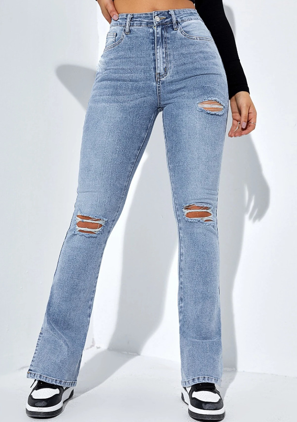 Jeans |  Womens Pale Blue Ripped Knee Hallie Super Skinny Jeans Clothing Jeans