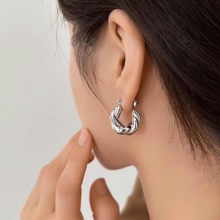 Jewellery |  Womens Silver Tone Twist Hinge Hoop Earrings Accessories Jewellery