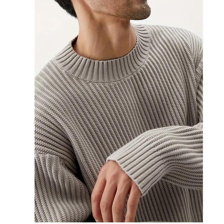 Jumpers & Cardigans |  Mens Grey Textured Crew Neck Jumper Clothing Jumpers & Cardigans