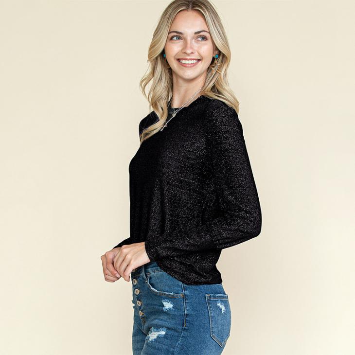 Jumpers & Cardigans |  Womens Black Crew Neck Sparkle Jumper Clothing Jumpers & Cardigans