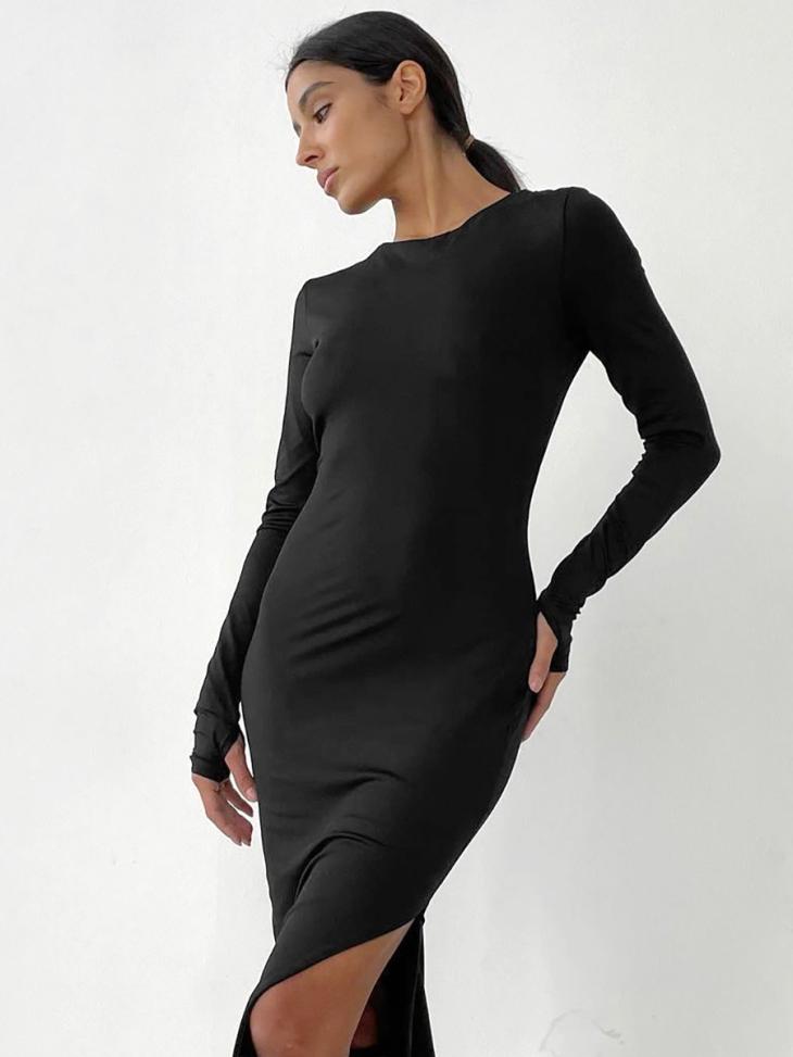 Jumpers & Cardigans |  Womens Black Hemline Slit Rib Knit Dress Clothing Dresses