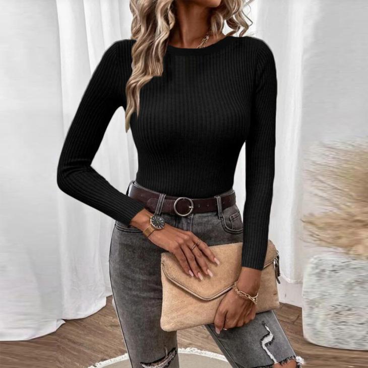 Jumpers & Cardigans |  Womens Black Ribbed Knit Crew Neck Jumper Clothing Jumpers & Cardigans