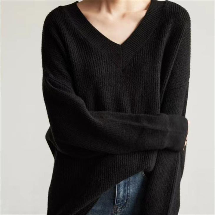 Jumpers & Cardigans |  Womens Black Wide V Neck Knit Jumper Clothing Jumpers & Cardigans