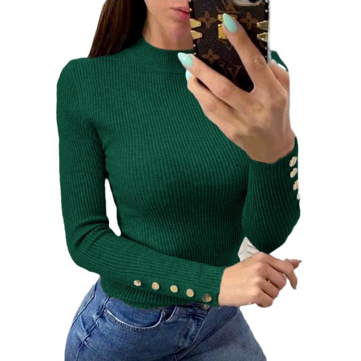 Jumpers & Cardigans |  Womens Dark Green Button Detail Rib Knitted Jumper Clothing Jumpers & Cardigans