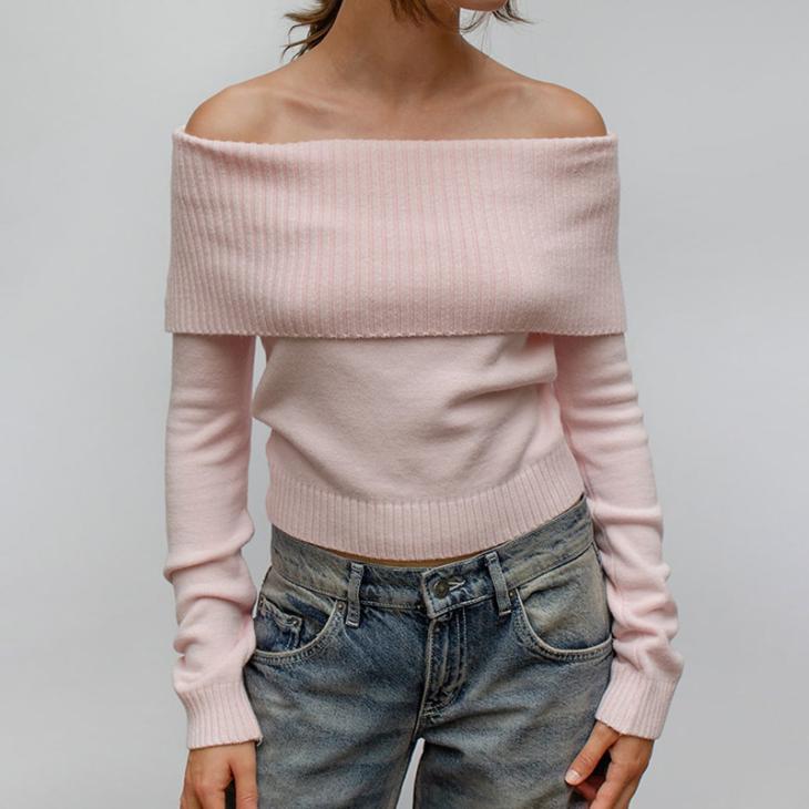 Jumpers & Cardigans |  Womens Pink Ribbed Bardot Jumper Clothing Jumpers & Cardigans