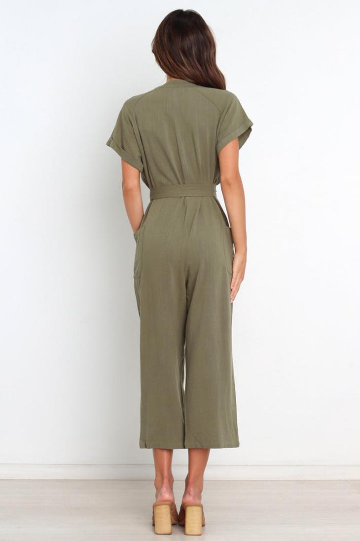 Jumpsuits & Playsuits |  Womens Khaki Cotton Belted Utility Jumpsuit Clothing Jumpsuits & Playsuits