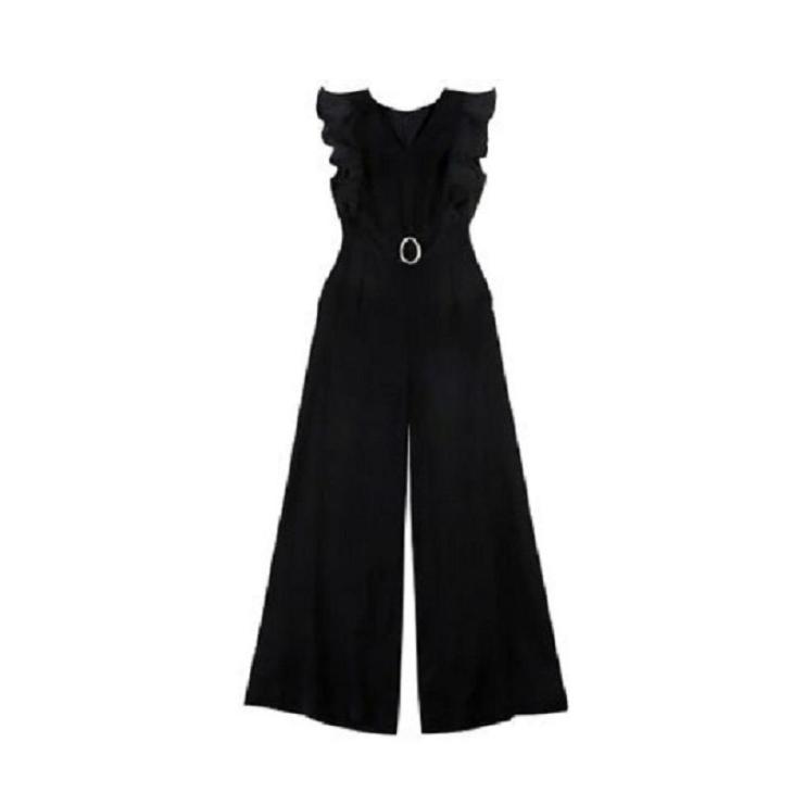 Jumpsuits & Playsuits |  Womens Mela Black Frill Sleeveless Belted Jumpsuit Clothing Jumpsuits & Playsuits