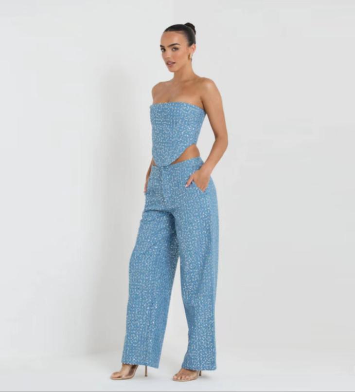 Jumpsuits & Playsuits |  Womens Mela Blue Ditsy Floral Wide Leg Crop Jumpsuit Clothing Jumpsuits & Playsuits