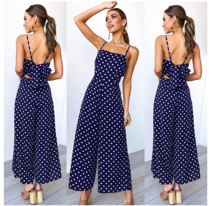 Jumpsuits & Playsuits |  Womens Mela Navy Spot Belted Crop Jumpsuit Clothing Jumpsuits & Playsuits