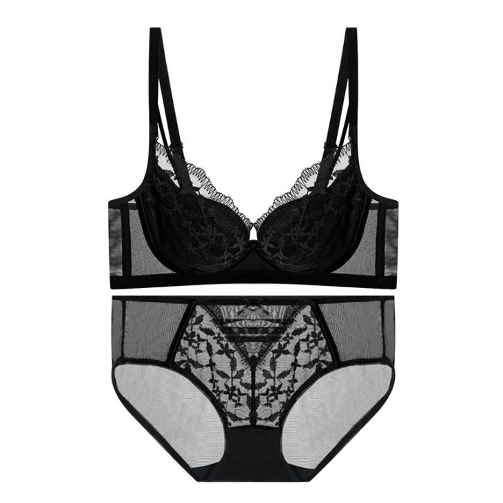 Lingerie |  Womens Black Floral Embroidered Demi Bra Clothing Lingerie