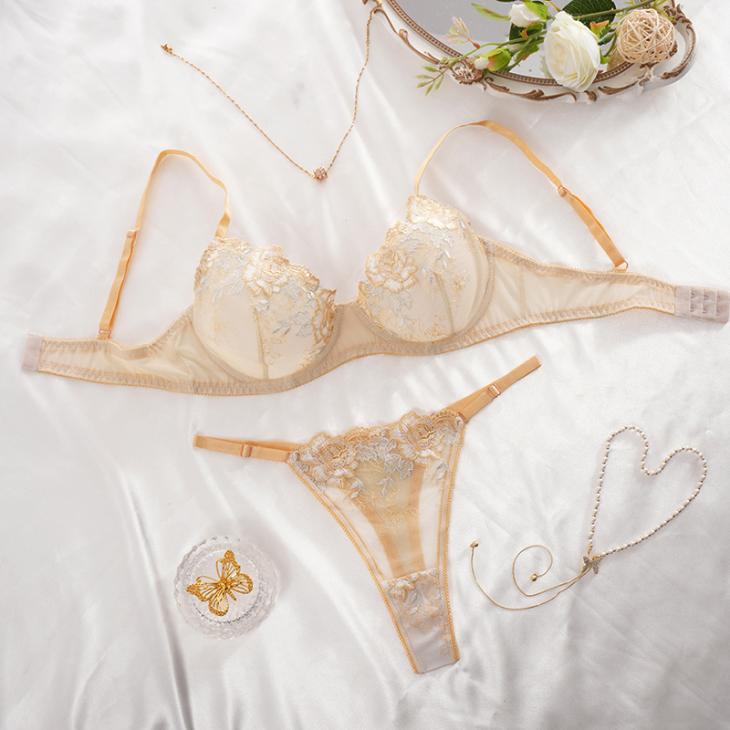 Lingerie |  Womens Pale Yellow Floral Embroidered Thong Clothing Lingerie