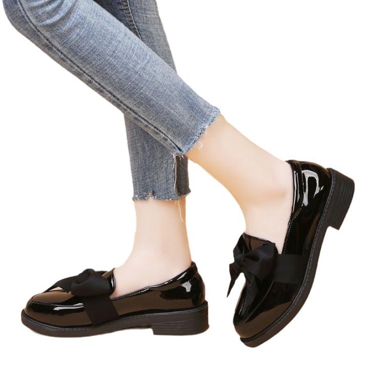 Loafers |  Womens Black Patent Suedette Bow Loafers Flats Flats