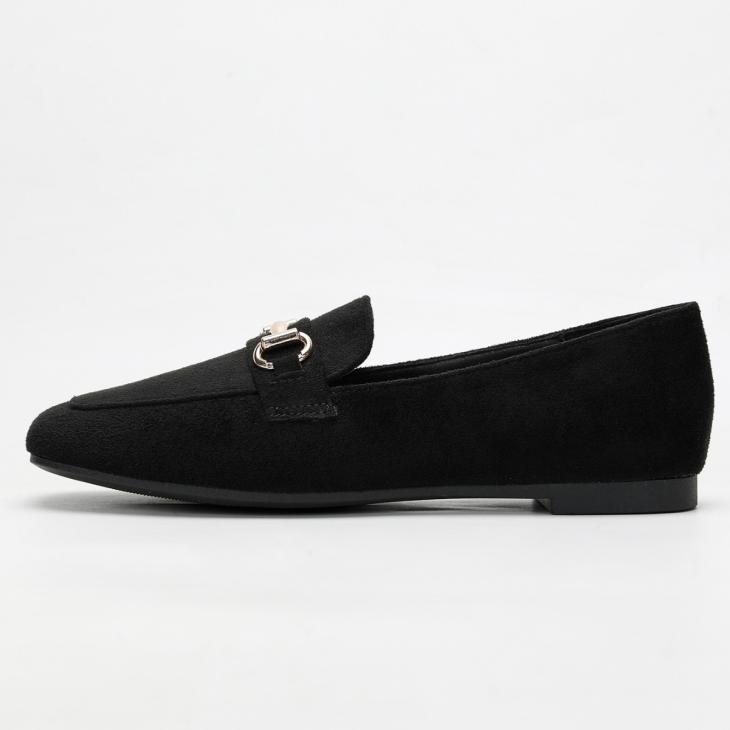 Loafers |  Womens Extra Wide Fit Black Suedette Metal Bar Loafers Loafers Loafers