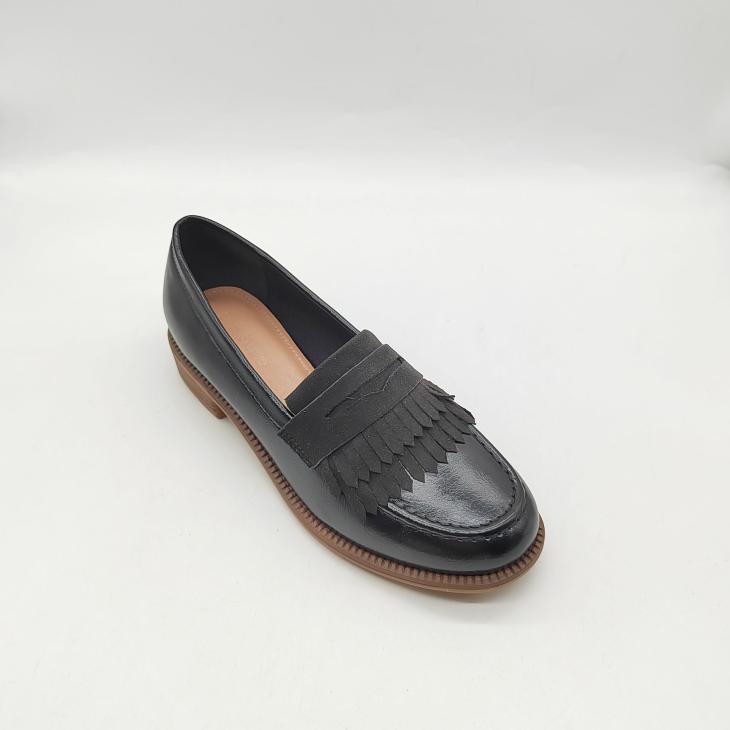 Loafers |  Womens Wide Fit Black Leather-Look Tassel Front Loafers Loafers Loafers