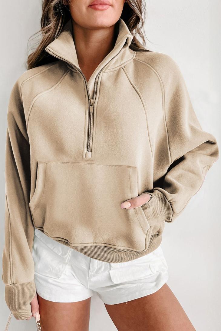 Lounge & Sports |  Womens Camel Half Zip Sweatshirt Clothing Hoodies & Sweatshirts