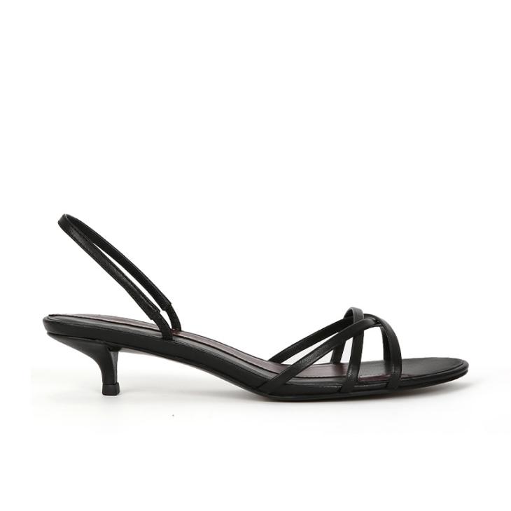 Sandals |  Womens Wide Fit Black Leather-Look Strappy Kitten Heel Sandals Sandals Sandals