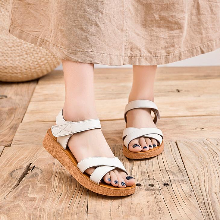 Sandals |  Womens Wide Fit Off White Leather-Look 2 Part Footbed Sandals Sandals Sandals