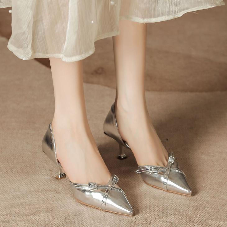 Sandals |  Womens Wide Fit Silver Buckle Slingback Fluted Heel Sandals Sandals Sandals