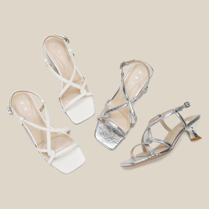 Sandals |  Womens Wide Fit Silver Strappy Kitten Heel Sandals Sandals Sandals