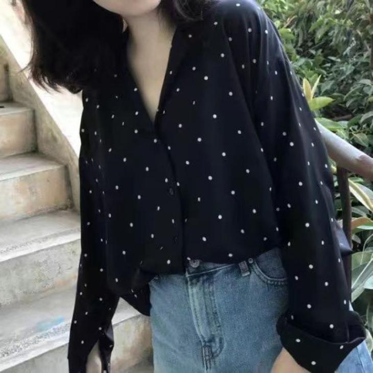 Shirts & Blouses |  Womens Black Polka Dot Shirt Clothing Shirts & Blouses