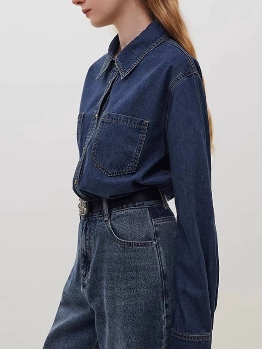 Shirts & Blouses |  Womens Blue Long Sleeve Lightweight Denim Shirt Clothing Denim