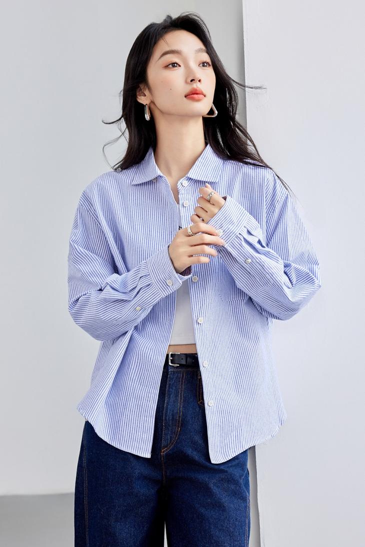 Shirts & Blouses |  Womens Blue Striped Cotton Oxford Shirt Clothing Shirts & Blouses