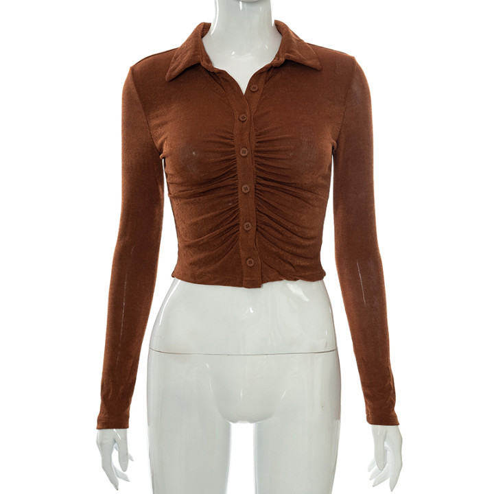 Shirts & Blouses |  Womens Brown Ruched Shirt Clothing Shirts & Blouses