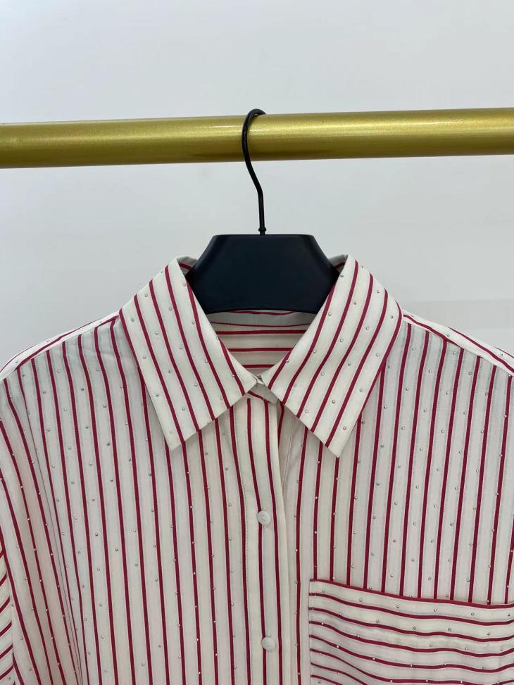 Shirts & Blouses |  Womens Burgundy Striped Cotton Poplin Shirt Clothing Shirts & Blouses