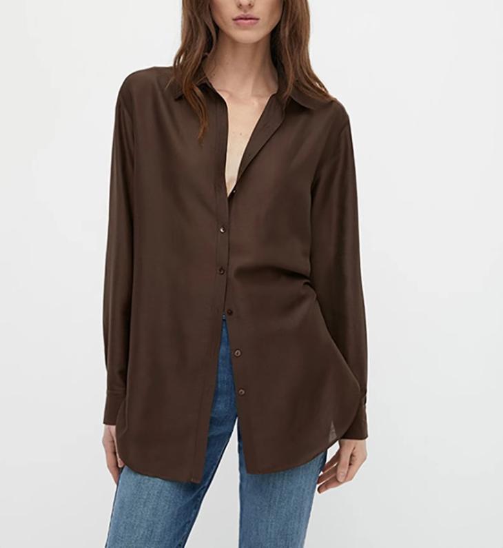 Shirts & Blouses |  Womens Dark Brown Relaxed Shirt Clothing Shirts & Blouses