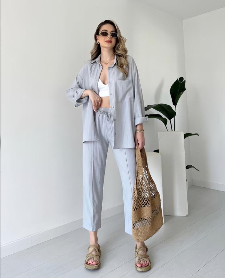 Shirts & Blouses |  Womens Grey Pinstripe Oversized Shirt Clothing Shirts & Blouses