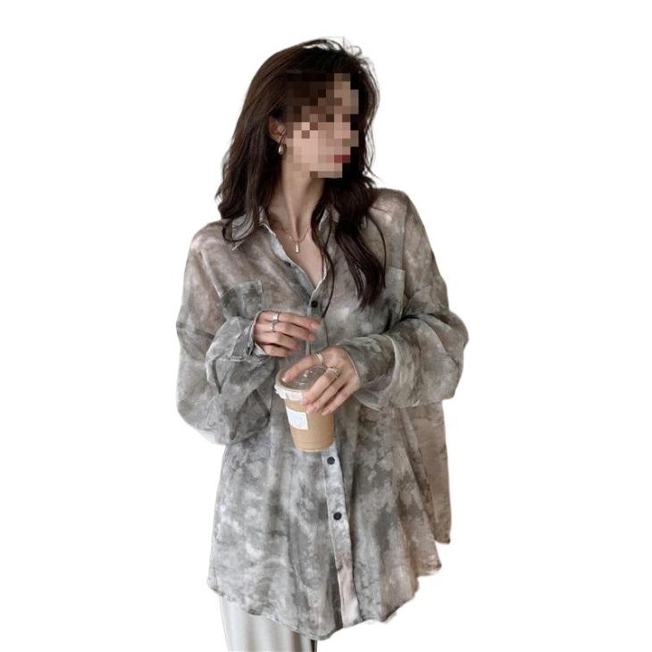 Shirts & Blouses |  Womens Grey Tie Dye Chiffon Shirt Clothing Shirts & Blouses