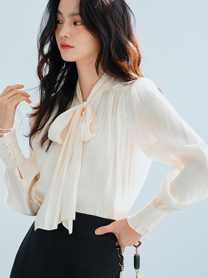 Shirts & Blouses |  Womens Off White Chiffon Bow Collar Blouse Clothing Shirts & Blouses