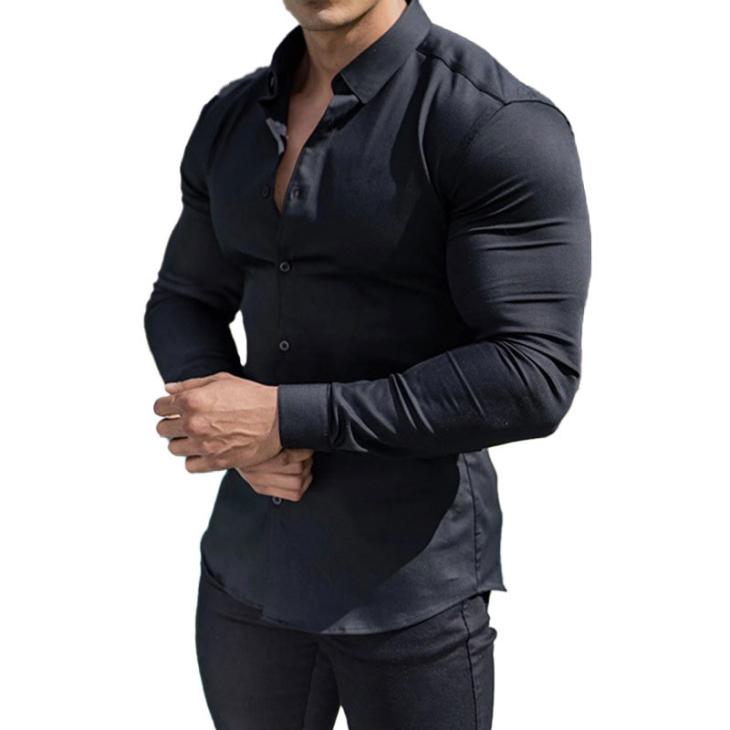 Shirts |  Mens Black Poplin Long Sleeve Muscle Fit Shirt Clothing Mens