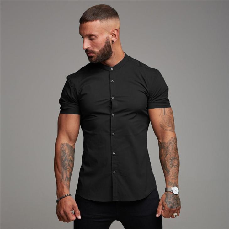 Shirts |  Mens Black Poplin Short Sleeve Muscle Fit Shirt Clothing Mens