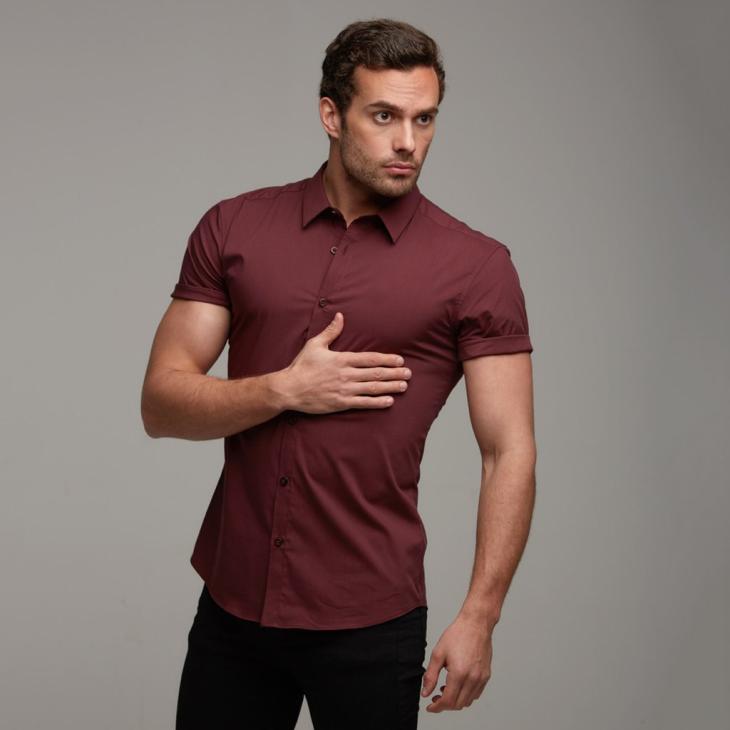 Shirts |  Mens Navy Poplin Short Sleeve Muscle Fit Shirt Clothing Mens