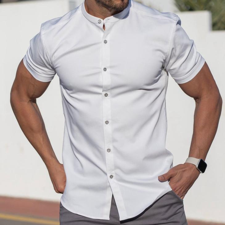 Shirts |  Mens Pale Grey Short Sleeve Muscle Fit Oxford Shirt Clothing Mens